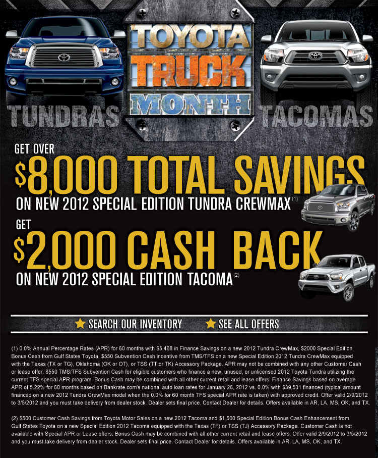 2012 Toyota Trucks New Toyota Specials Toyota of Dallas TX