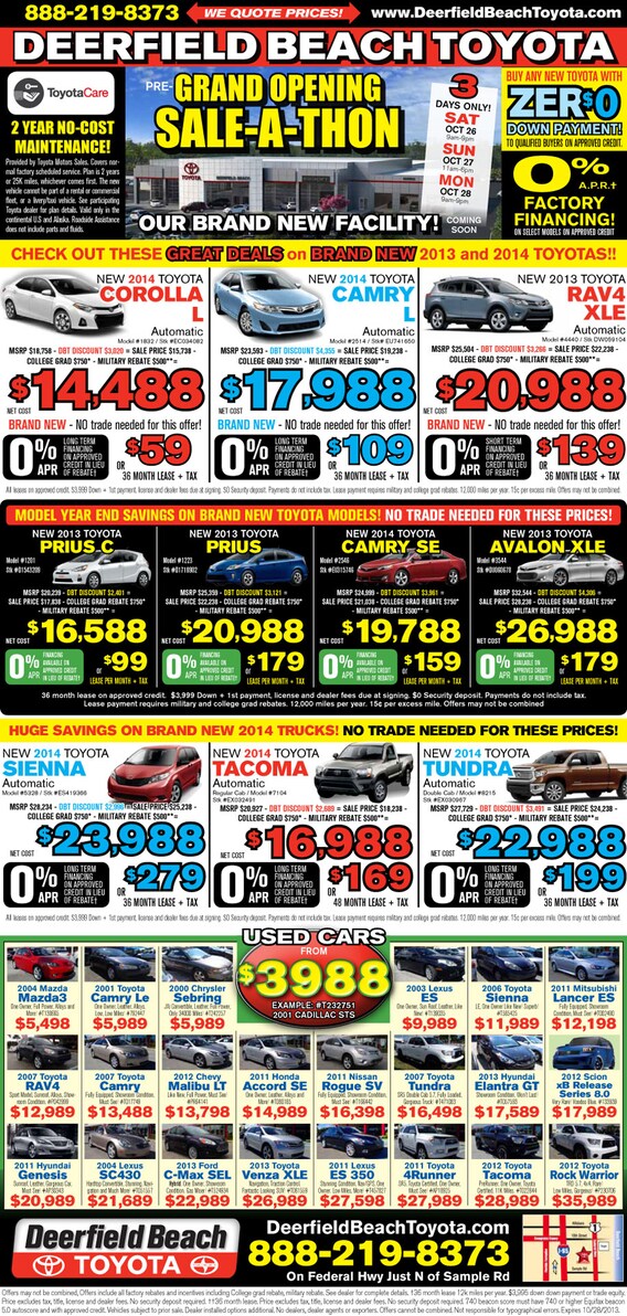 Toyota Weekly Car Specials New Used Car Truck Suv Van Discounts