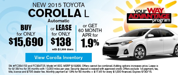 New 2015 Toyota Corolla Offer, Deerfield Beach FL