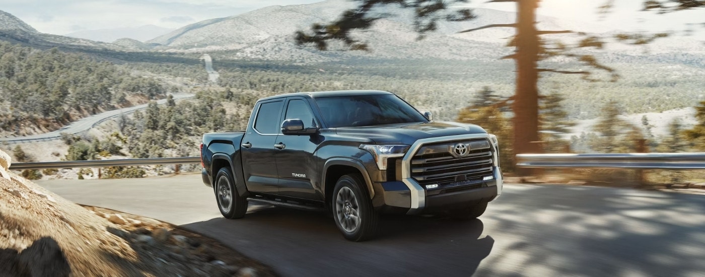 A grey 2023 Toyota Tundra from the front at an angle.