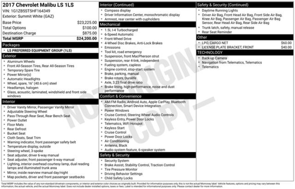 Used 2017 Chevrolet Malibu LS w/1LS (Retail only) Sedan