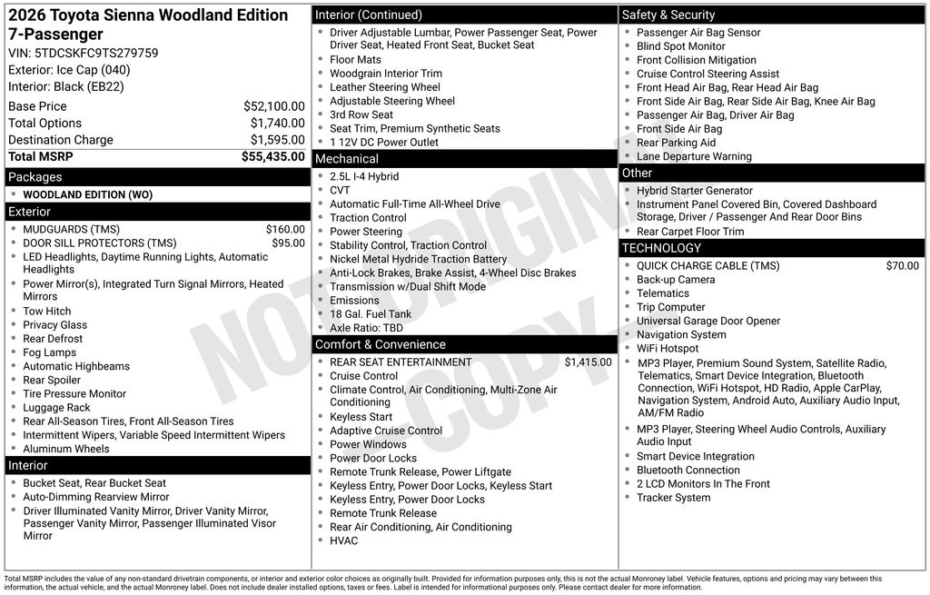 2026 Toyota Sienna WOODLAND EDITION 