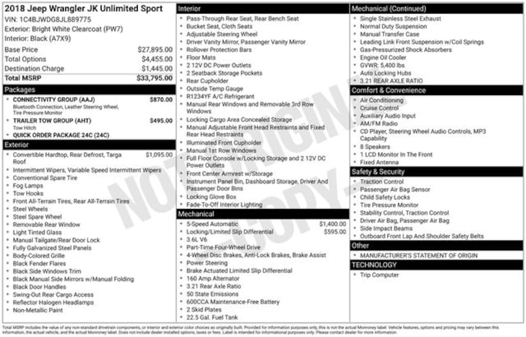 Used 2018 Jeep Wrangler JK Unlimited Sport 4x4 SUV