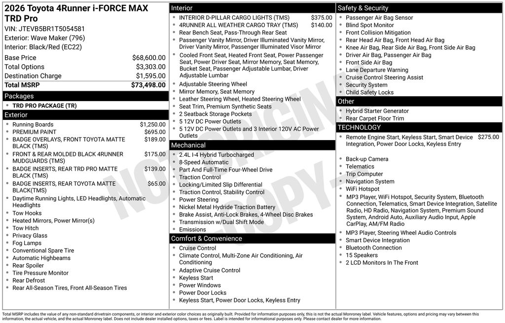 2026 Toyota 4Runner i-FORCE MAX 4WD TRD Pro 