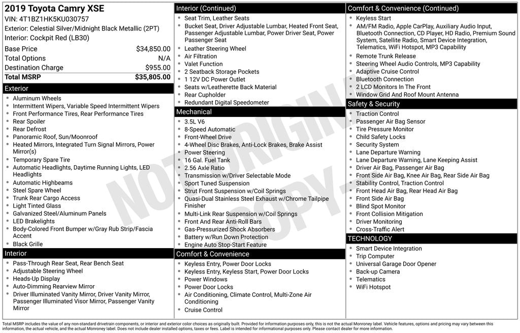 Used 2019 Toyota Camry XSE V6 Sedan
