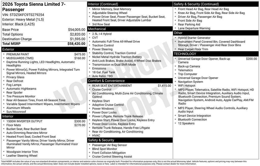 2026 Toyota Sienna 7 PASSENGER 