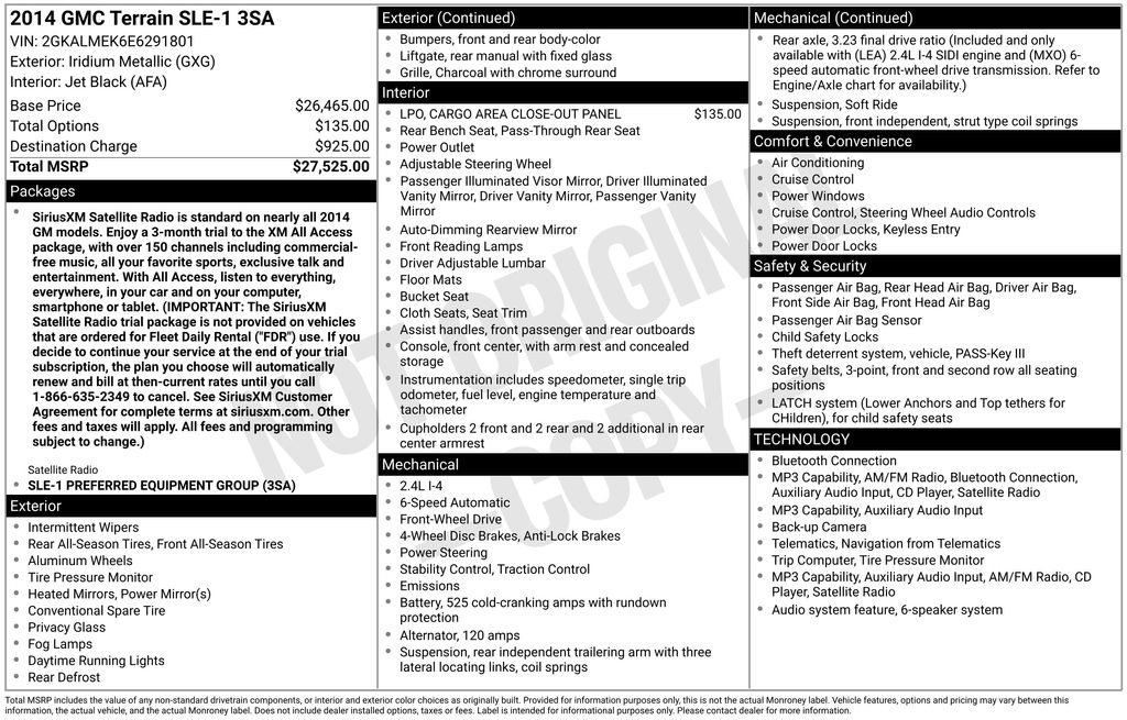 Used 2014 GMC Terrain SLE-1 with VIN 2GKALMEK6E6291801 for sale in Columbus, NE