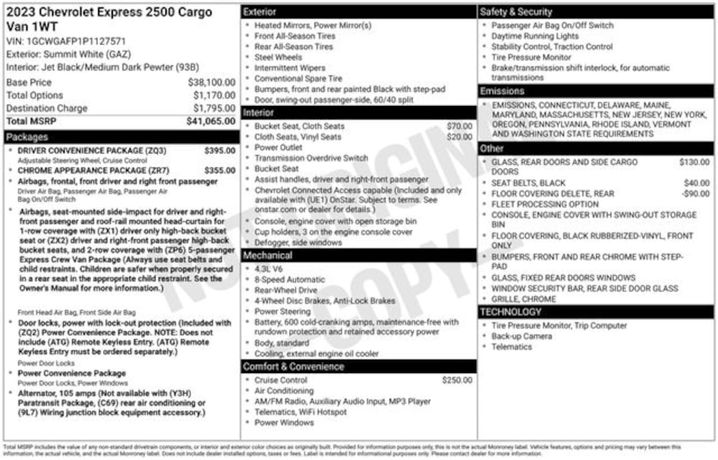 Used 2023 Chevrolet Express 2500 Work Van Van Cargo Van