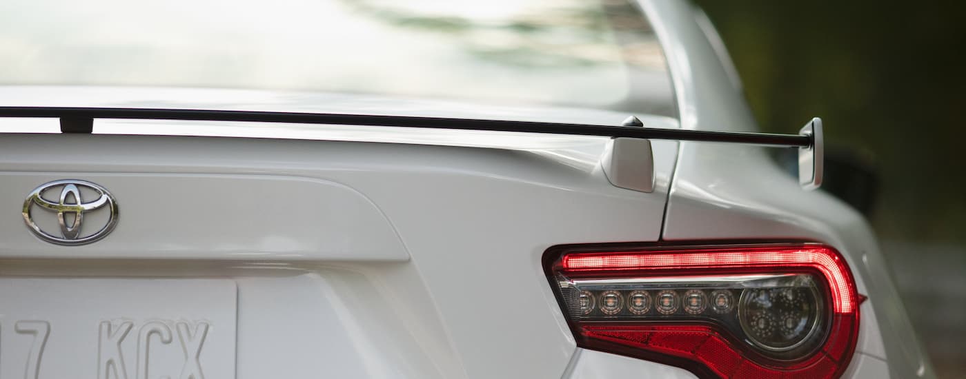 A close up of the rear brake light on a white 2022 Toyota 86 is shown.