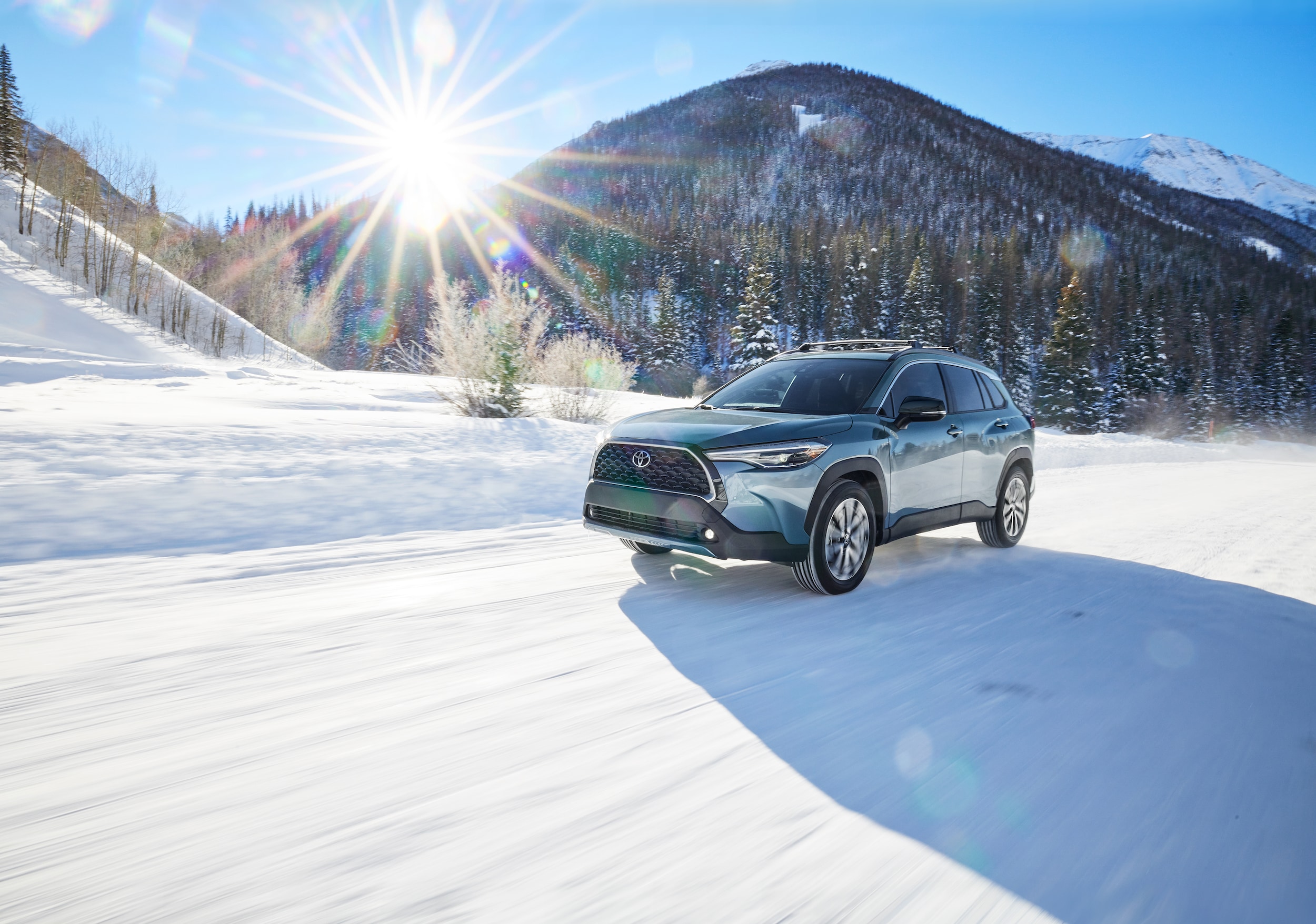 Toyota Corolla Cross driving in snow