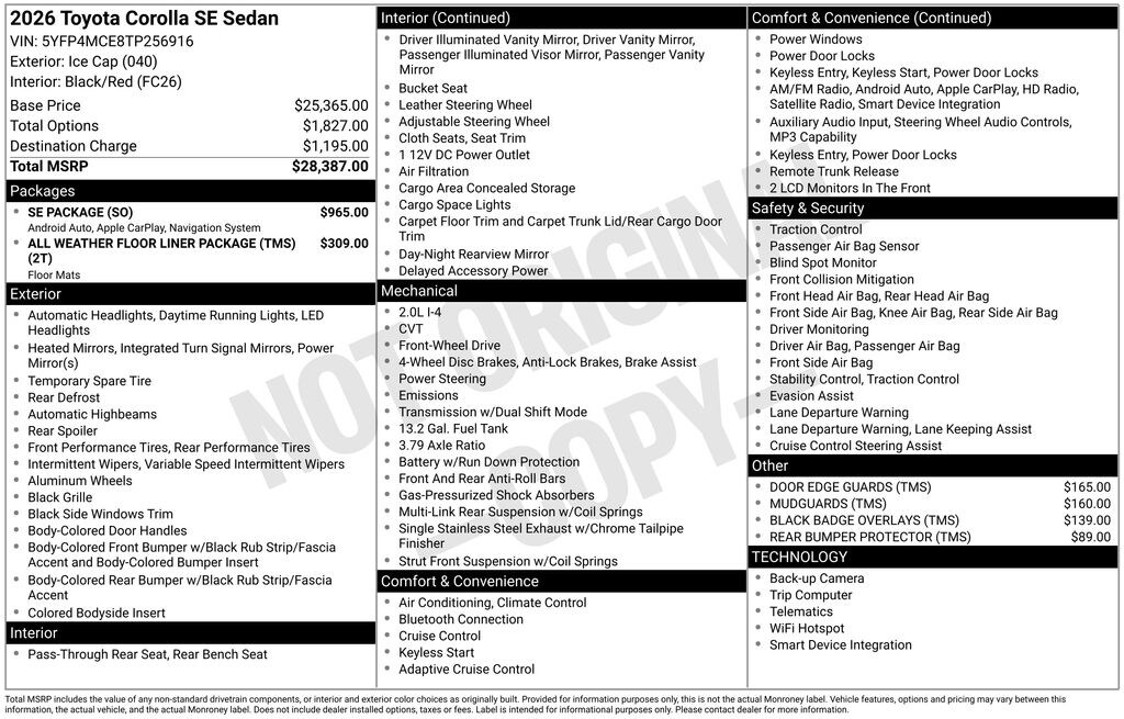 New 2026 Toyota Corolla SE SE