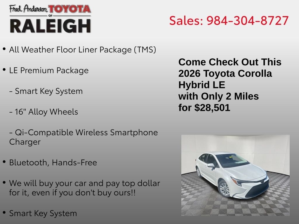 New 2026 Toyota Corolla Hybrid LE Sedan