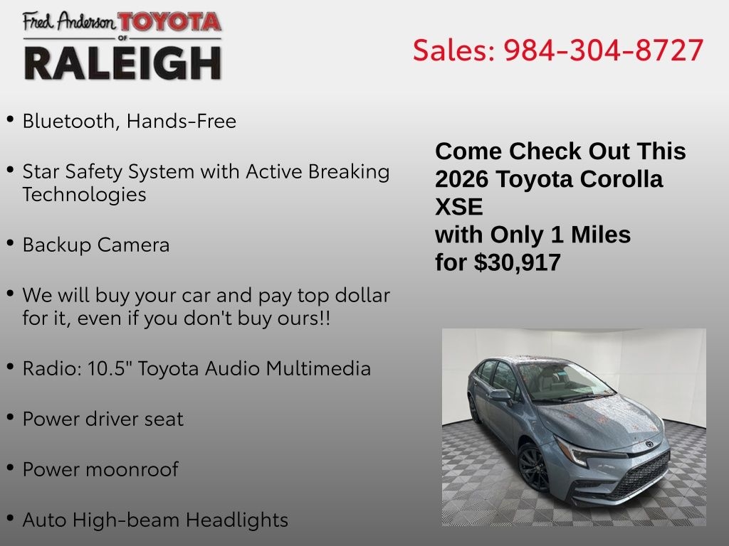 New 2026 Toyota Corolla XSE Sedan