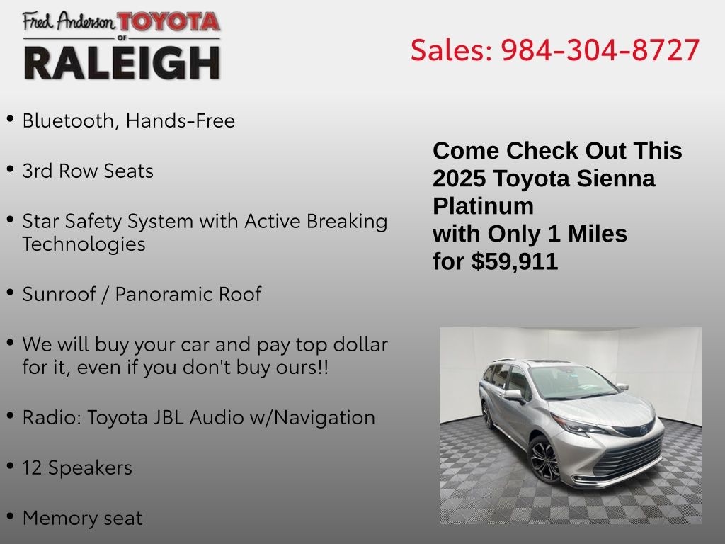 New 2025 Toyota Sienna Platinum Van Passenger Van
