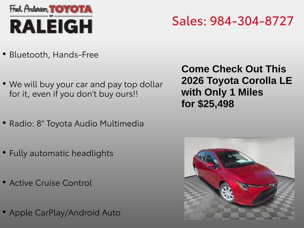 New 2026 Toyota Corolla LE Sedan