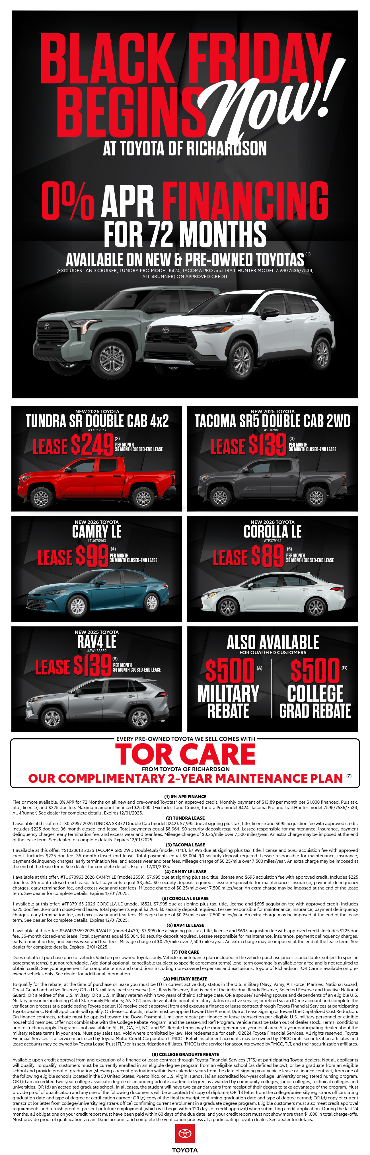 Toyota of Richardson Monthly Specials