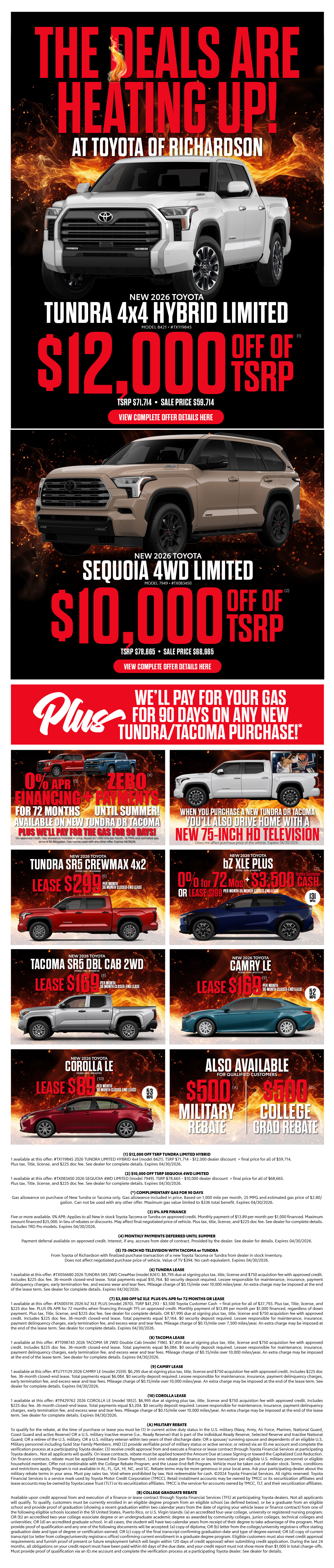 Toyota of Richardson Monthly Specials