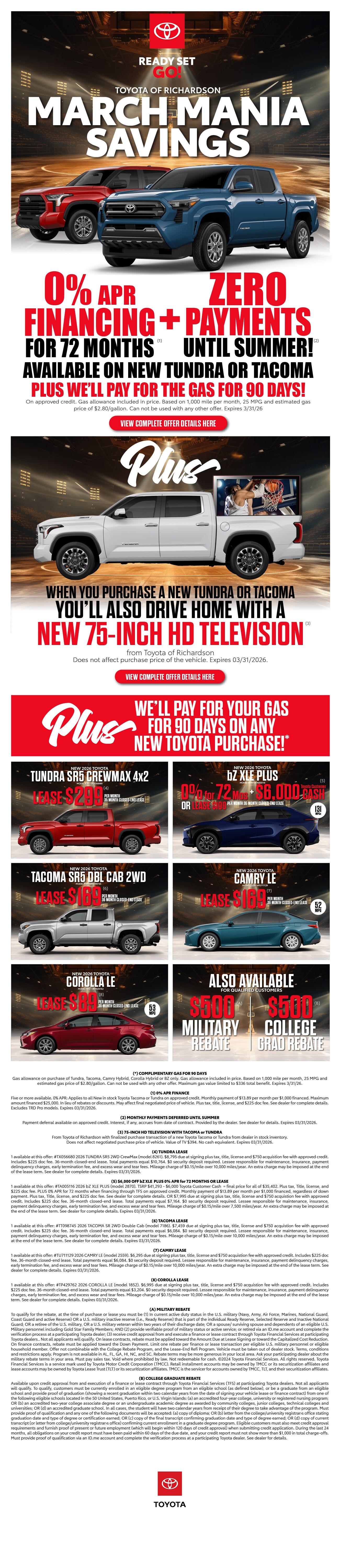 Toyota of Richardson Monthly Specials