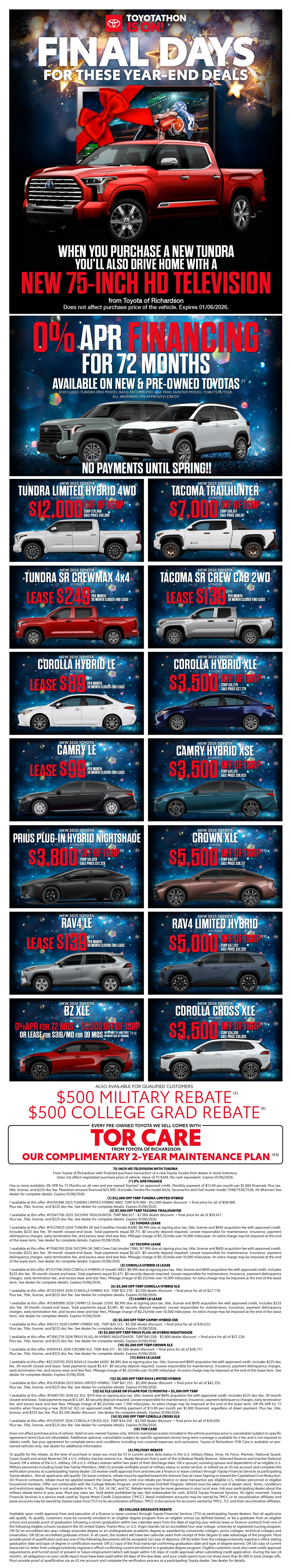 Toyota of Richardson Monthly Specials