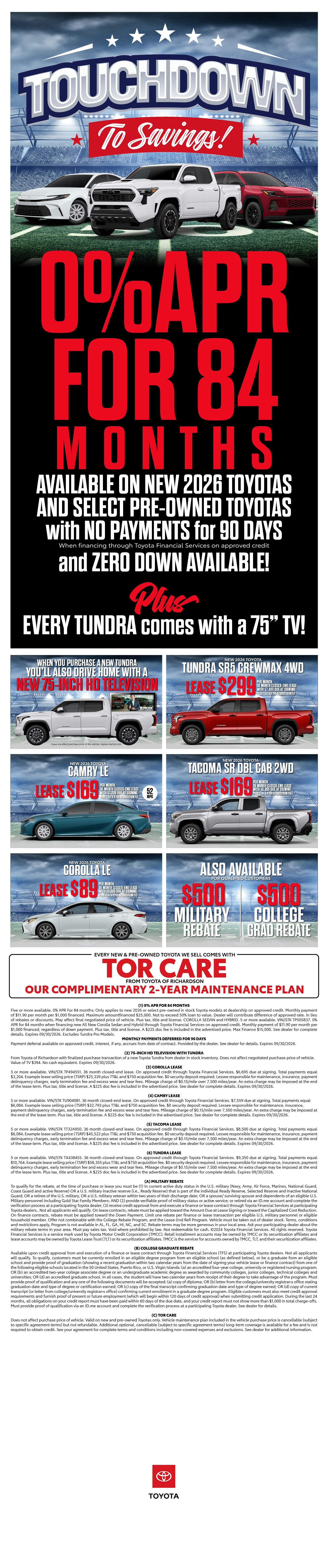 Toyota of Richardson Monthly Specials