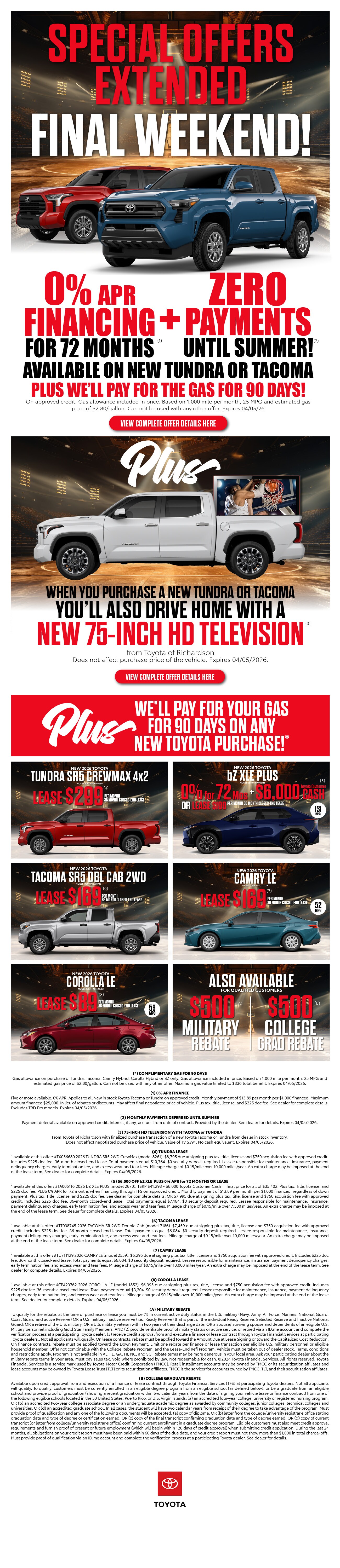 Toyota of Richardson Monthly Specials