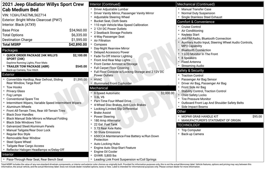 Used 2021 Jeep Gladiator Willys Sport