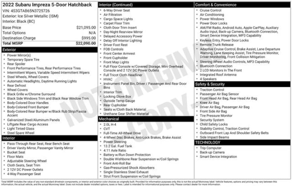 Used 2022 Subaru Impreza Base Hatchback