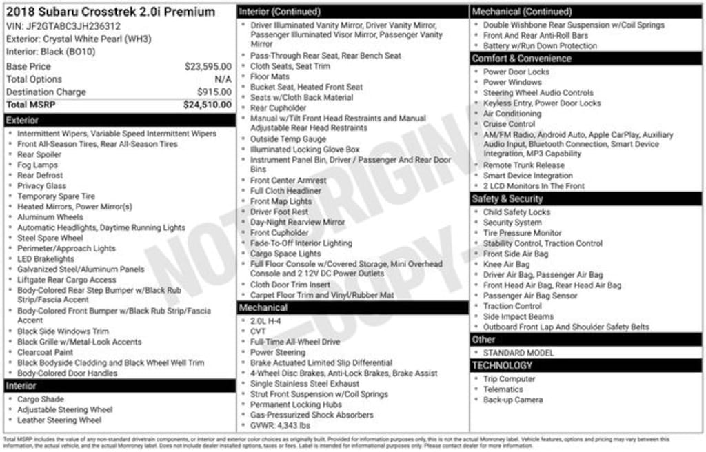 Used 2018 Subaru Crosstrek 2.0i Premium with SUV