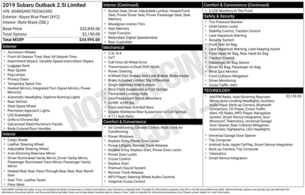 Used 2019 Subaru Outback 2.5i Limited SUV