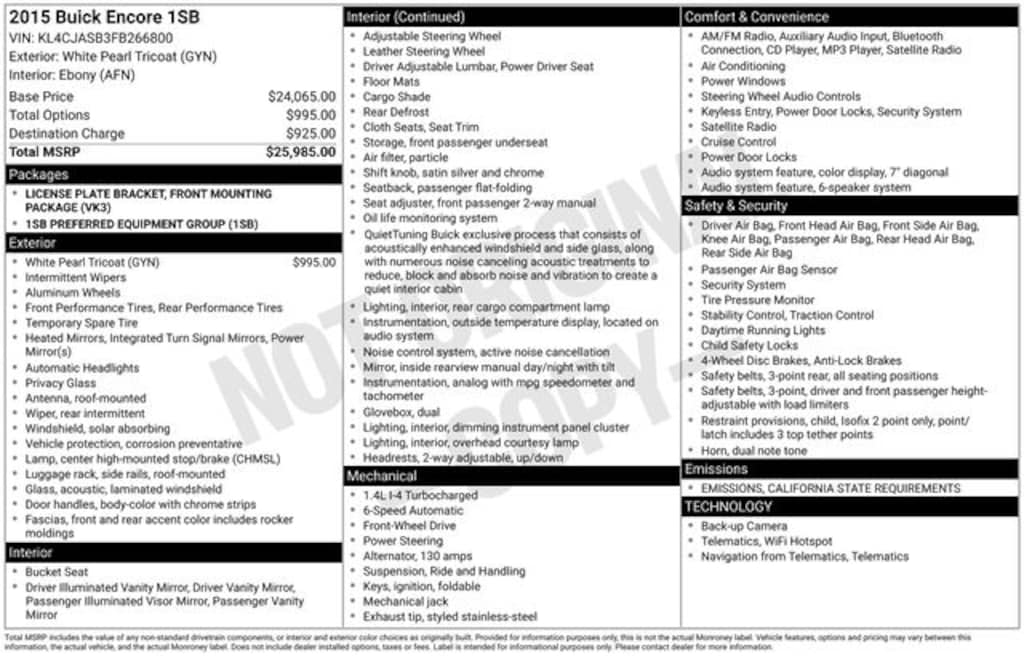 Used 2015 Buick Encore Base SUV