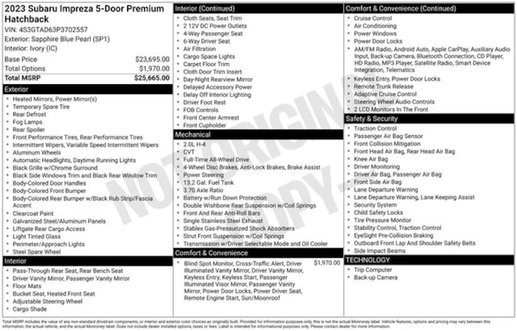 Used 2023 Subaru Impreza Premium Hatchback