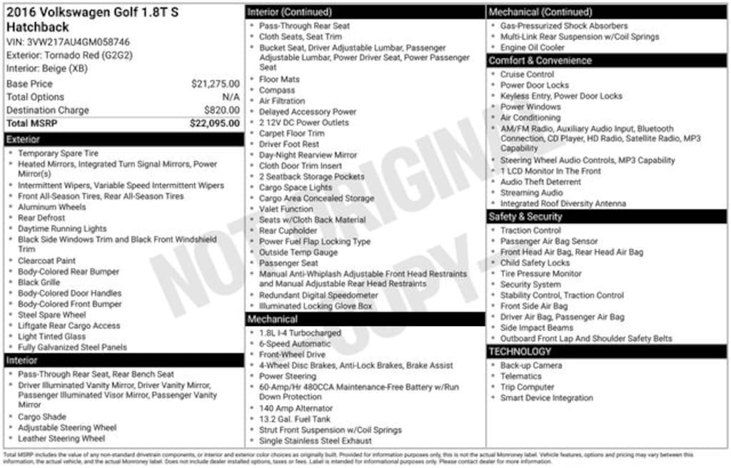 Used 2016 Volkswagen Golf TSI S 4D Automatic Hatchback