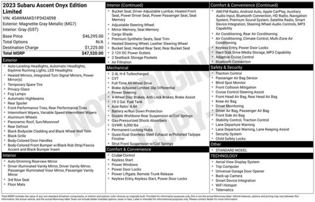 Used 2023 Subaru Ascent Onyx Edition Limited 7-Passenger SUV