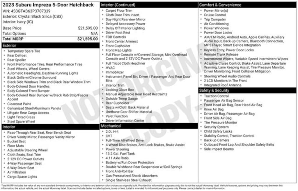 Used 2023 Subaru Impreza Base Hatchback