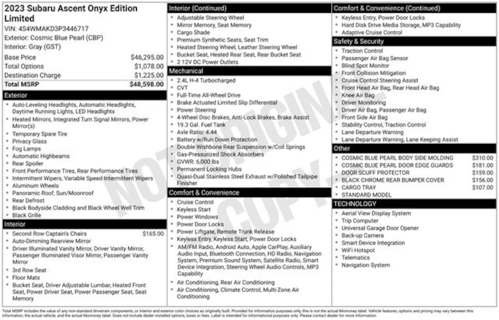 Used 2023 Subaru Ascent Onyx Edition Limited 7-Passenger SUV