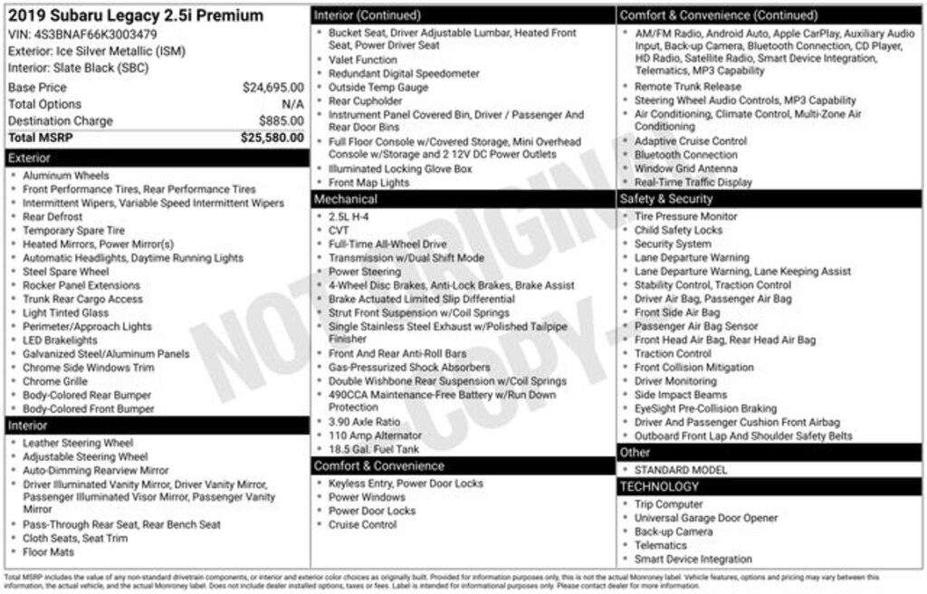 Used 2019 Subaru Legacy 2.5i Premium Sedan