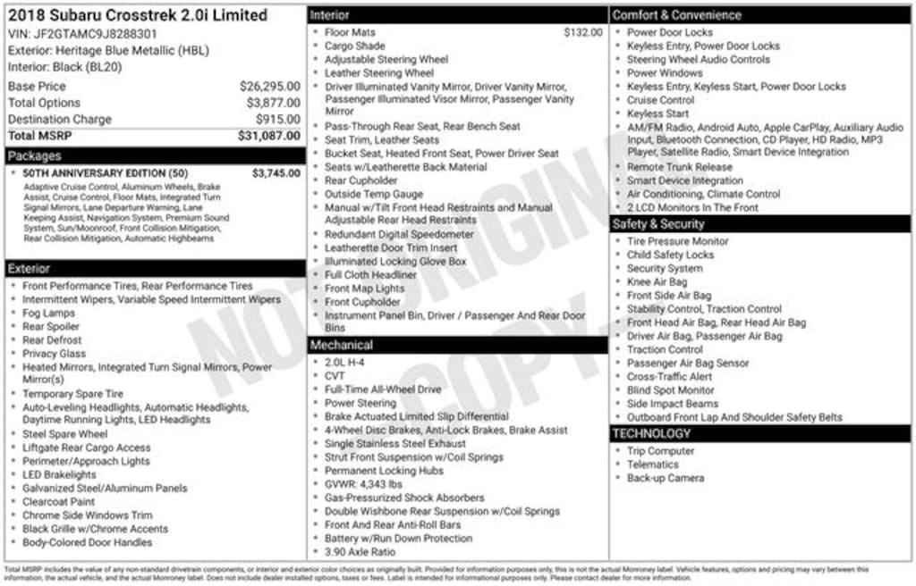 Used 2018 Subaru Crosstrek 2.0i Limited SUV