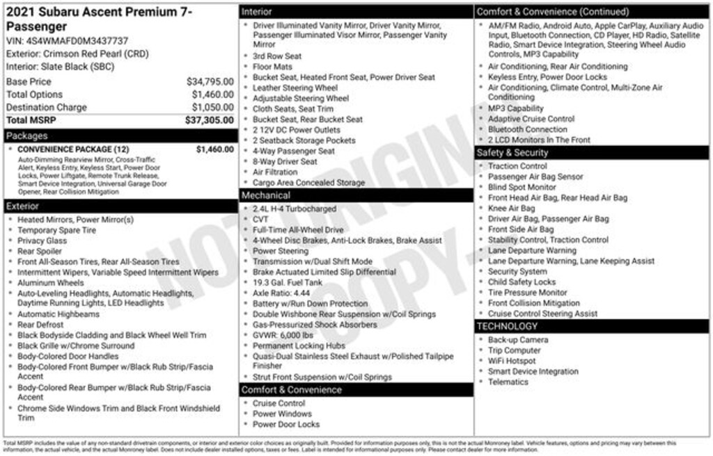 Used 2021 Subaru Ascent Premium 7-Passenger SUV