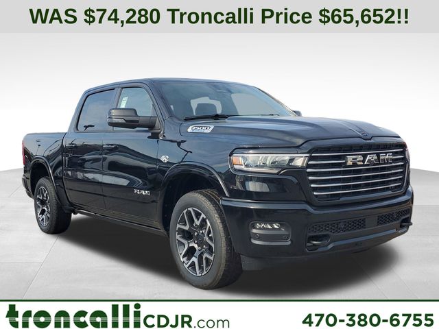 Diamond Black Crystal Pearlcoat 2026 RAM 1500 Laramie Crew Cab 4WD Pickup Truck Four-Wheel Drive 8-Speed Automatic