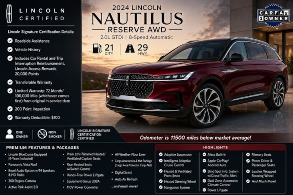 Certified 2024 Lincoln Nautilus Reserve SUV