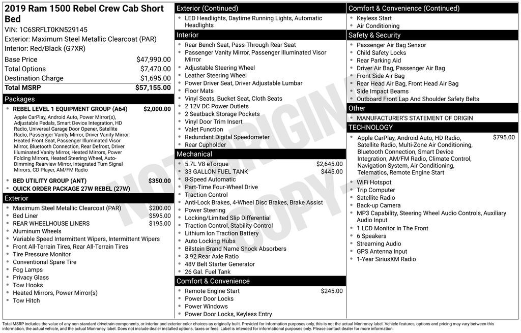 Used 2019 Ram 1500 Rebel Truck Crew Cab