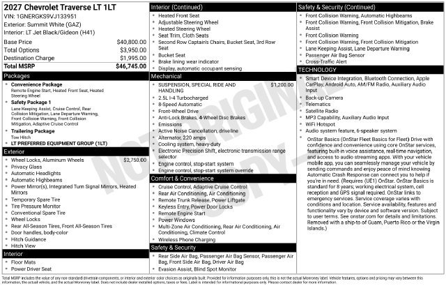 2027 Chevrolet Traverse LT - Photo 37