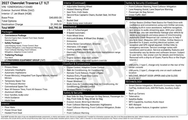 2027 Chevrolet Traverse LT - Photo 37