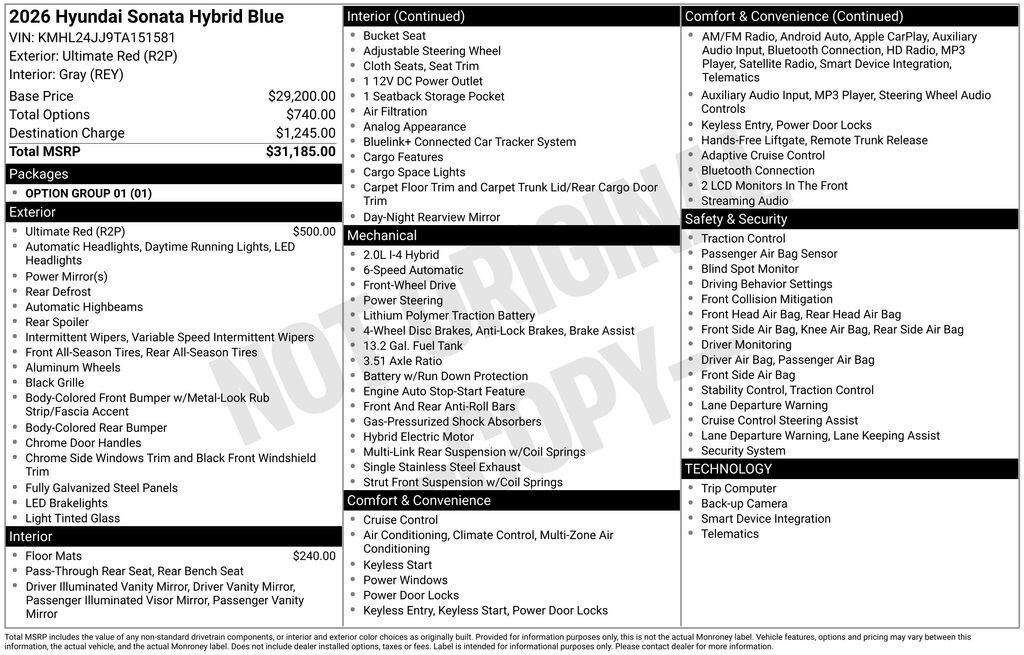 New 2026 Hyundai Sonata Hybrid Blue Sedan