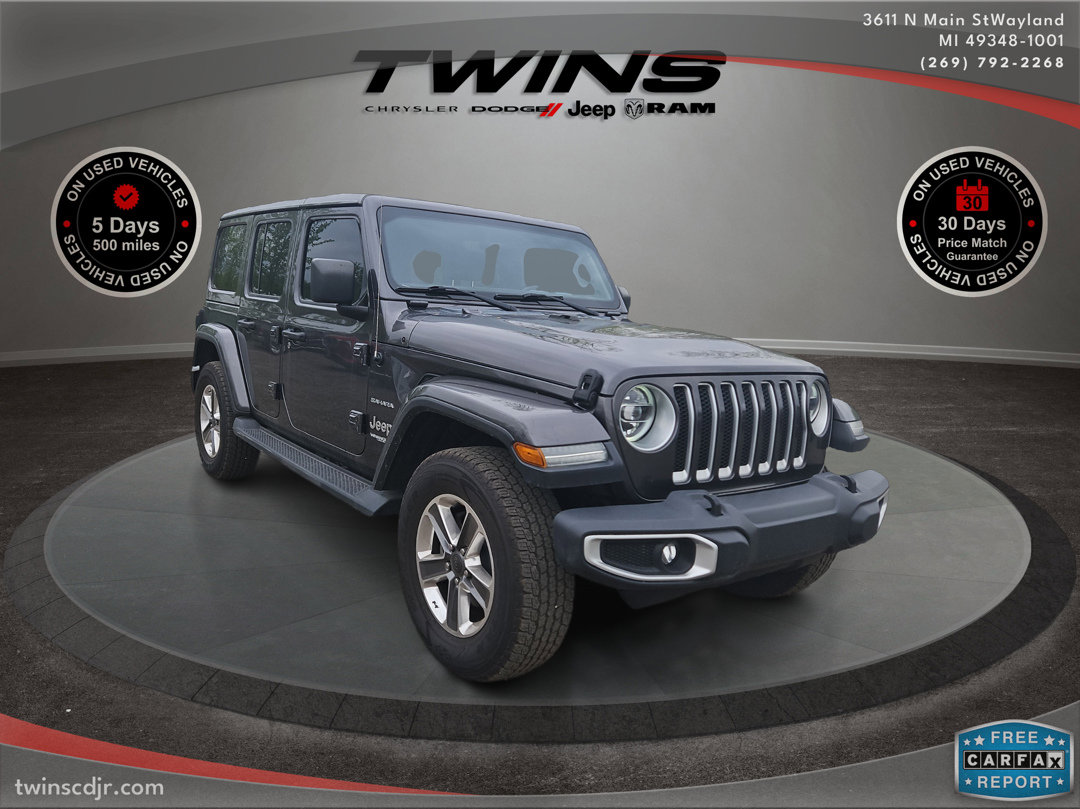 Used 2020 Jeep Wrangler Unlimited Sahara with VIN 1C4HJXEG1LW244160 for sale in Wayland, MI