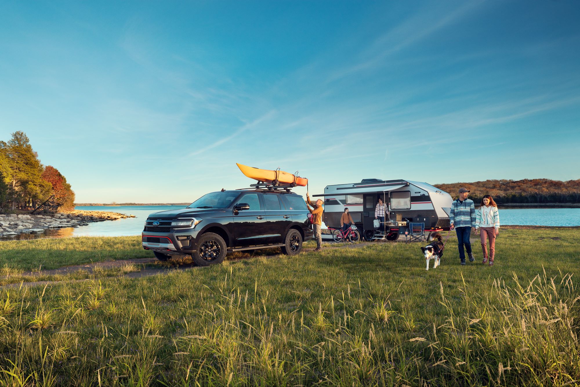 Ford Expedition at camp with trailer
