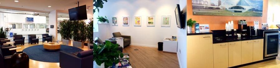 Comfortable customer waiting area at Umansky Motor Cars