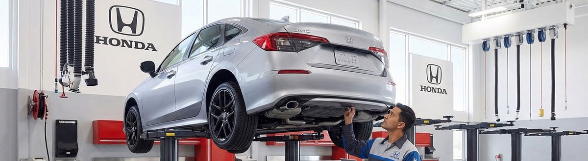 Silver Honda Civic in a Honda Service Center