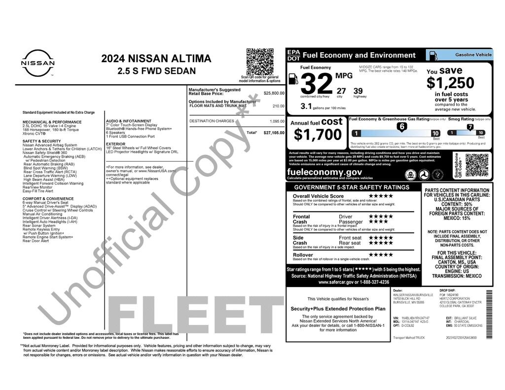 Certified 2024 Nissan Altima 2.5 S Sedan