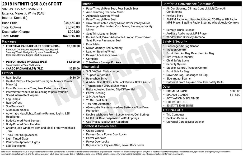 Used 2018 INFINITI Q50 3.0t SPORT Sedan
